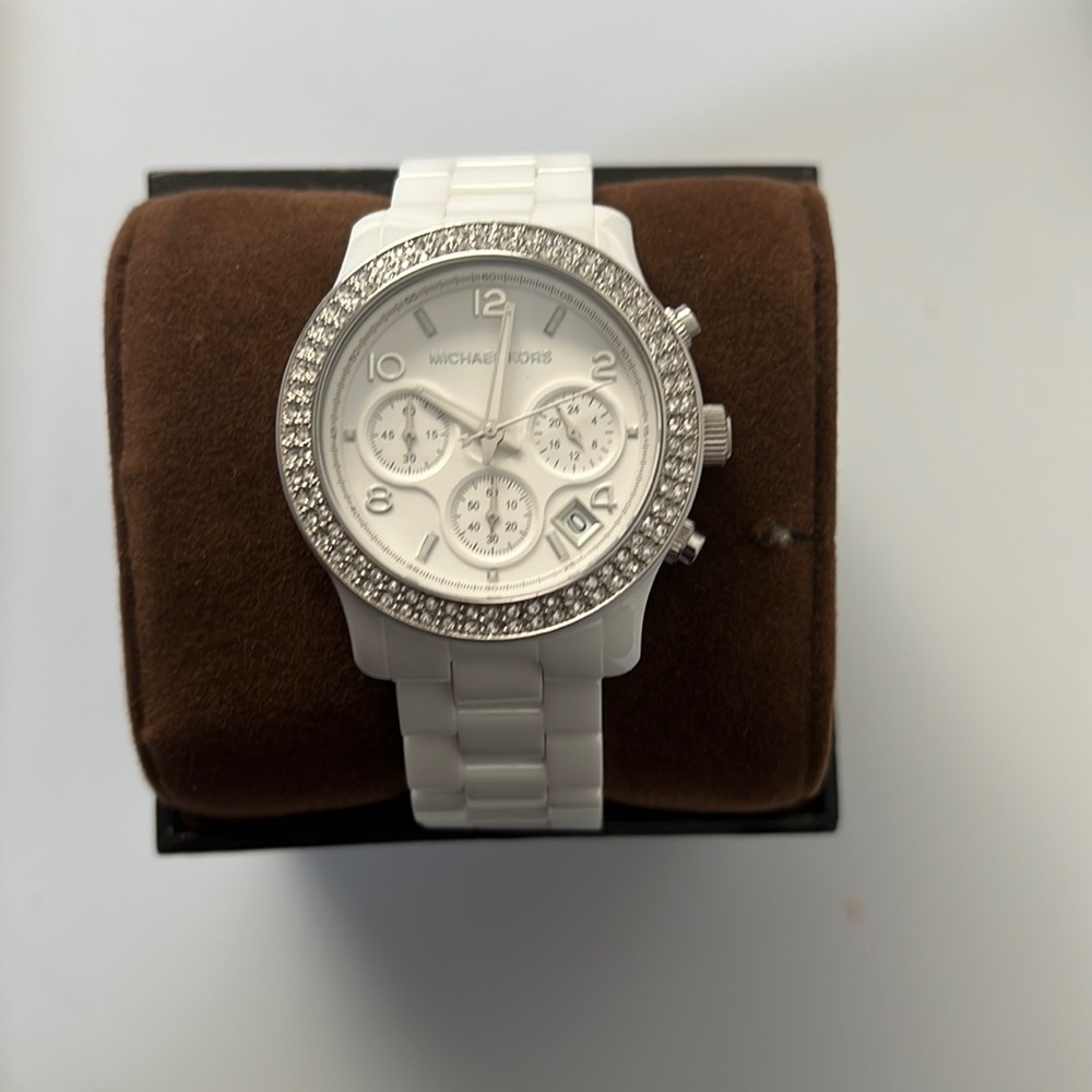 Michael kors white ceramic watch - barely worn (needs battery)